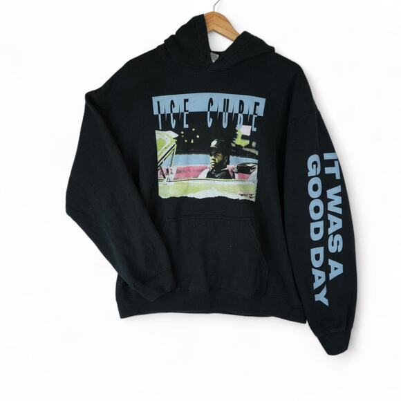 Ice Cube Hoodie Mens L Black It Was A Good Day Graphic Gildan Heavy Blend Y2K - Picture 1 of 9